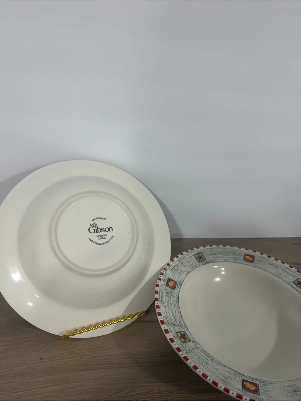 Gibson Decorative Cream and Red Stoneware Dinner Bowls - Set of 2